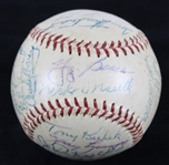 1957 New York Yankees Team Signed OAL Harridge Baseball w/ 28 Signatures Including Yogi Berra, Charlie Keller, Whitey Ford, Elston Howard & More (JSA)