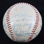 1957 New York Yankees Team Signed OAL Harridge Baseball w/ 28 Signatures Including Yogi Berra, Charlie Keller, Whitey Ford, Elston Howard & More (JSA)