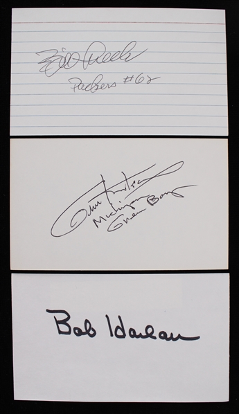 1990s Bob Harlan Bill Lueck Green Bay Packers Signed 3" x 5" Index Cards - Lot of 2