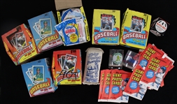 1980s Baseball Memorabilia Collection - Lot of 39 w/ Empty Pack Wrappers, Empty Hobby Boxes, Empty Pete Rose Wiffle Ball Box & More