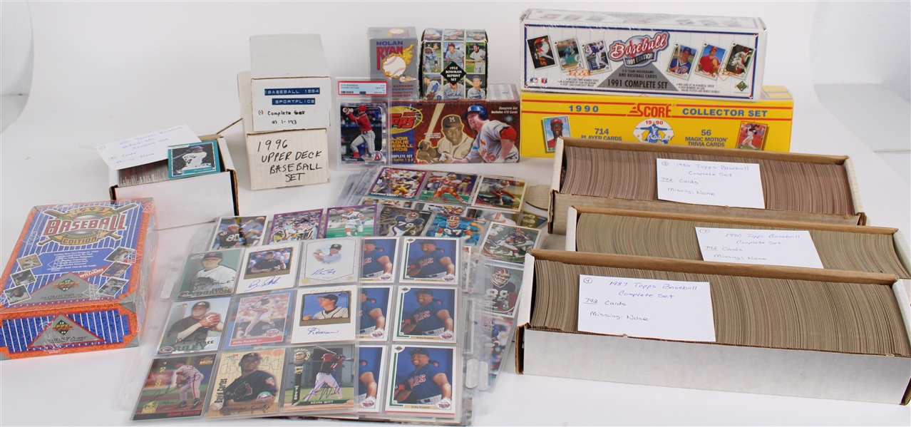 1980s-2000s GINORMUNGOUS Baseball Football Basketball Trading Card Collection - Lot of 15,000 Cards w/ 1952 Bowman Reprint Set, Baseball Factory Sets, Five Row Boxes (x3) & More