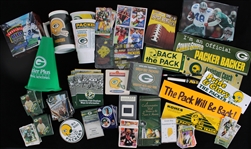 1980s-2000s Green Bay Packers Memorabilia Collection - Lot of Hundreds w/ Football Trading Cards, Pocket Schedules, Bumper Stickers, & More