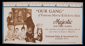 1930s Hal Roachs Rascals of Our Gang 3.25" x 6" Majestic Electric Radio Advertising Card