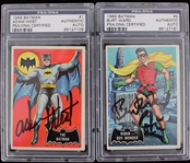 1966 Adam West Burt Ward Batman & Robin Signed Topps #1 & #2 Batman Trading Cards - Lot of 2 (PSA Slabbed Authentic)