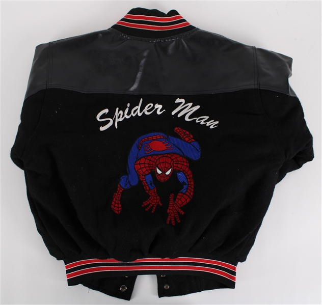 1990s Spiderman Quilted Wool/Leather Youth Size Jacket 