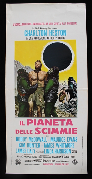 1968 Planet of the Apes 13" x 27" Italian Language Il Pianeta Delle Scimmie Movie Poster