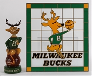 1971 Milwaukee Bucks 14" Decanter w/ 16x18 Stained Glass 