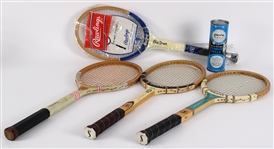 1960s-70s Pancho Gonzalez Unopened Tennis Balls w/ Rackets (Lot of 5)
