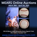 1995-99 Warren Spahn Milwaukee Braves Signed 5 Stats ONL Coleman Baseball *JSA*