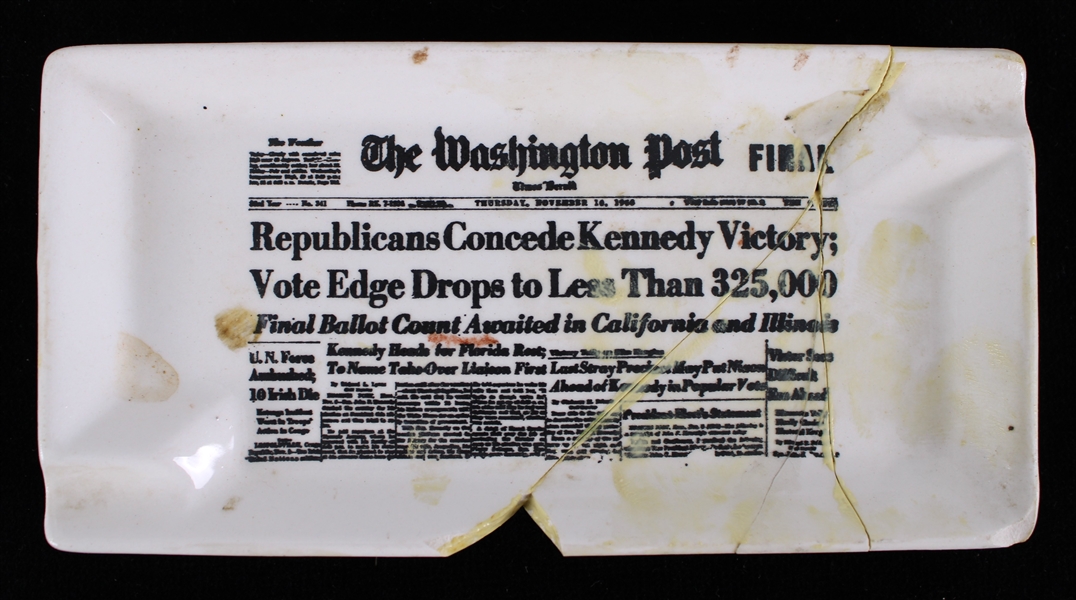 1960 John F. Kennedy 35th President of the United States Ashtray w/ Washington Post Headline