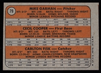 1972 Carlton Fisk Boston Red Sox Topps #79 Rookie Baseball Trading Card