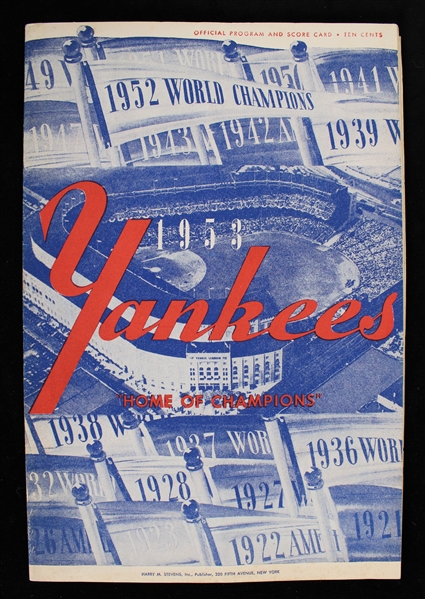 1953 New York Yankees Official Program and Score Card