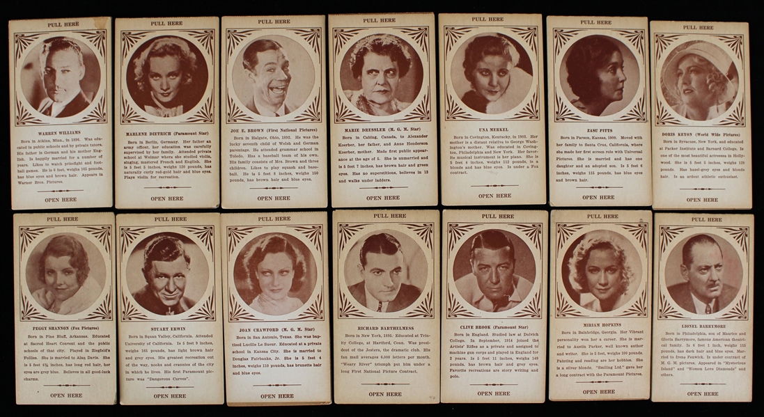 1930s W Unc Pull Here Jackie Cooper Marie Dressler  Lionel Barrymore June Clyde and More Cards (Lot of 28)
