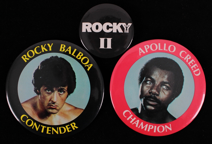 1979 Rocky 2" and 4" Onsite Movie Prop Pinback Buttons (Lot of 3)