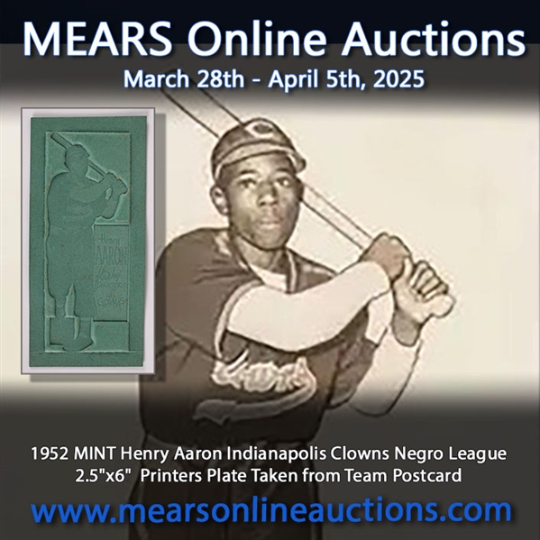 1952 MINT Henry Aaron Indianapolis Clowns Negro League 2.5"x6" Printers Plate Taken from Team Postcard