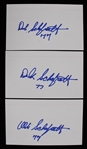 1960-71 Dick Schafrath (d.2021) Cleveland Browns Signed Index Cards (JSA) (Lot of 3)