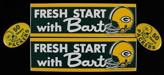 1950s-70s Bart Starr Green Bay Packers Bumper Stickers and Green Bay Packers 2.75" Pinback Buttons (Lot of 4)