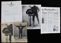 1956-66 Dale Long Wrestling Memorabilia Collection - Lot of 4 w/ Photo, Correspondence, Advertisement & Wrestling News Issue