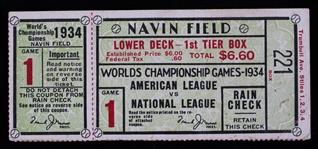 1934 Detroit Tigers St. Louis Cardinals Navin Field World Series Game 1 Ticket Stub