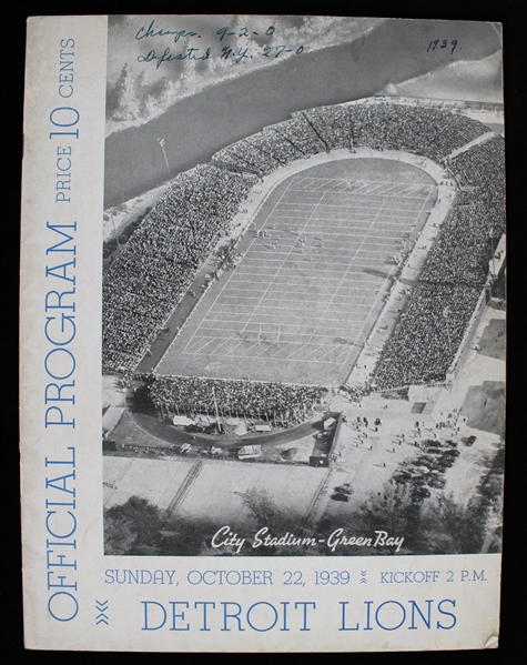 1939 Green Bay Packers Detroit Lions City Stadium Game Program (Pepper Burruss Collection)