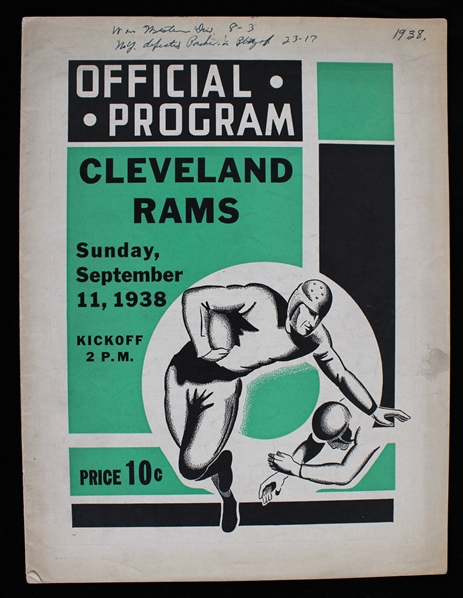 1938 Green Bay Packers Cleveland Rams City Stadium Game Program (Pepper Burruss Collection)