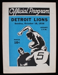 1936 Green Bay Packers Detroit Lions City Stadium Game Program (Pepper Burruss Collection)