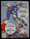 1961 Green Bay Packers Detroit Lions Milwaukee County Stadium Game Program (Pepper Burruss Collection)