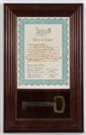 1986 Pepper Burruss Sunset Louisiana 12" x 19" Framed Honorary Citizen Display w/ Key To City (Pepper Burruss Collection)