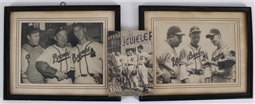 1942-52 Warren Spahn Boston Braves Spring Training Scorecard & Framed Photos - Lot of 3 (Spahn Collection)
