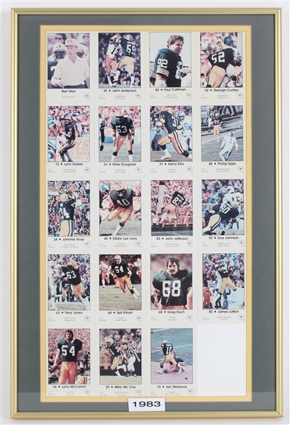 1983 Bart Starr, Lynn Dickey & more GB Packers 15x23 Framed Uncut Card Sheet (Pepper Burruss Collection)