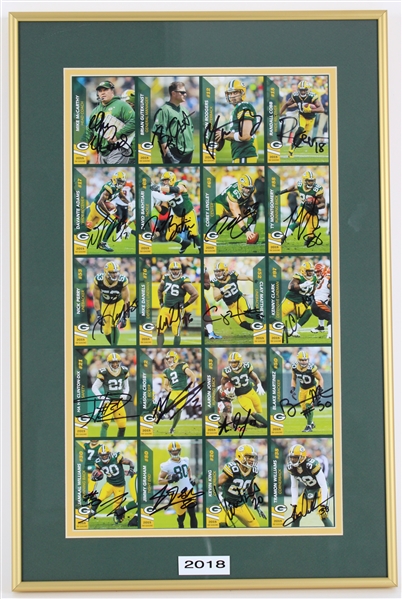 2018 Mike McCarthy, Aaron Rodgers, Randall Cobb & more GB Packers Signed 15x22 Framed Uncut Card Sheet (JSA / Pepper Burruss Collection)