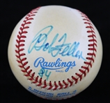 1984 Bob Feller Cleveland Indians Signed OAL Brown Baseball (JSA)