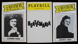 1979-82 Beatlemania Playbill & Johnny Cash Westbury Music Fair Programs - Lot of 3