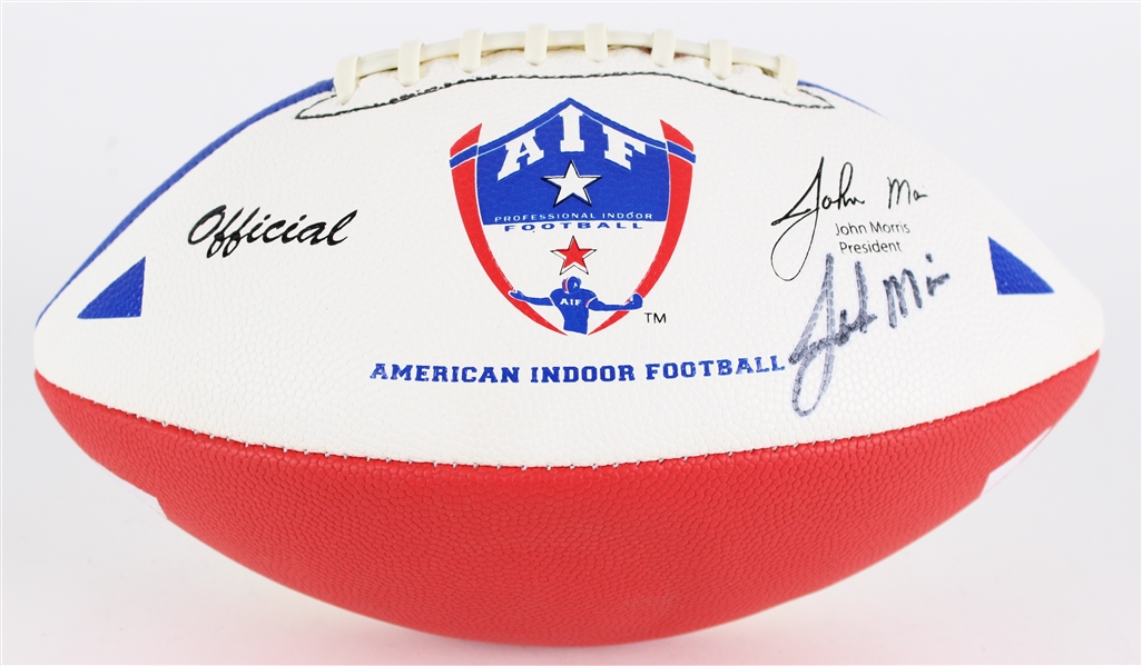 2011-16 John Morris AIF President Signed Red White & Blue Official AIF Football (MEARS LOA / JSA / Pepper Burruss Collection)