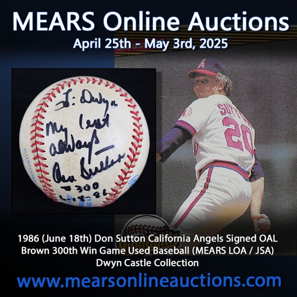 1986 (June 18th) Don Sutton California Angels Signed OAL Brown 300th Win Game Used Baseball (MEARS LOA / JSA)