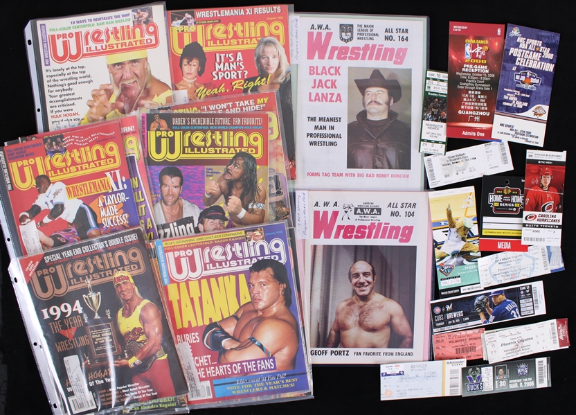 1973-1995 Pro Wrestling Illustrated, AWA Wrestling & Ticket Stubs (Lot of 30+)