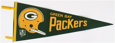 1950's-60's Green Bay Packers Milwaukee Braves Memorabilia Collection - Lot of 3 w/ Full Size 30 Pennant, 6.5 Vintage Green Base Nodder & 5 Braves Ceramic Figure (cracked and repaired)