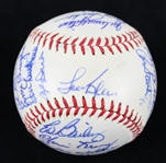 1965 Chicago Cubs Team Signed ONL Giles Baseball in Original Box w/ 28 Signatures Including Ernie Banks, Ron Santo, Billy Williams & More (JSA)