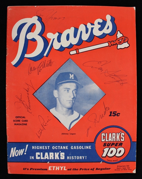 1953 Enos Slaughter Harry Elliot Del Rice and More St. Louis Cardinals Signed Milwaukee Braves Game Program (JSA)