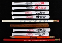 1950s-60s Milwaukee Braves Chicago Cubs Los Angeles Dodgers and More Souvenir Pencils and 5" Bats (Lot of 10)