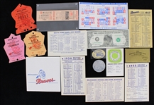 1950s-60s Milwaukee Braves Schedules Beverage Napkin Clubhouse Pass and More (Lot of 15)