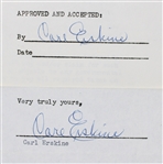 1956 Carl Erskine (d.2024) Brooklyn/Los Angeles Dodgers Signed Greatest Sports Thrill Radio Program Contract (JSA)