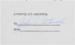 1955 John Antonelli (d.1990) St. Louis Cardinals Signed Greatest Sports Thrill Radio Program Contract (JSA)