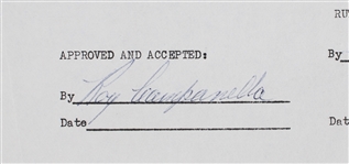 1957 Roy Campanella Brooklyn Dodgers Signed Greatest Sports Thrill Radio Program Contract (JSA)