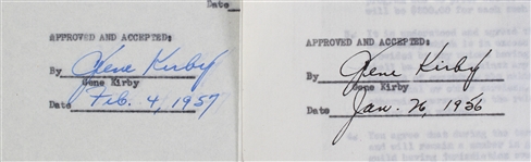 1957 Gene Kirby MLB Announcer and Front Office Executive Signed Greatest Sports Thrill Radio Program Contract (JSA)