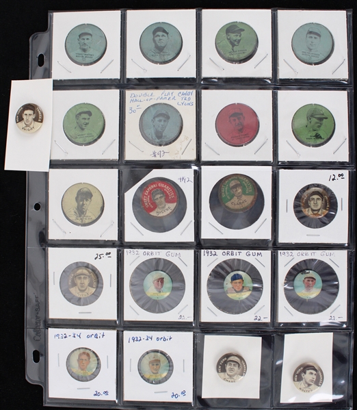 1900s-30s Baseball Player Coins & Pinback Buttons - Lot of 21 w/ Jimmy Foxx, George Pipgras, Frankie Frisch, Hal Chase & More