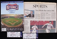 2005 Washington Nationals Inaugural Season Memorabilia - Lot of 4 w/ Program, Tickets & Newspaper Section