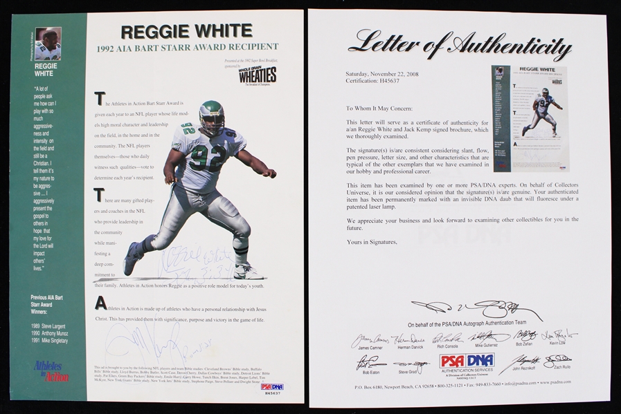 1992 Reggie White Jack Kemp Dual Signed Athletes in Action Brochure (PSA/DNA LOA)