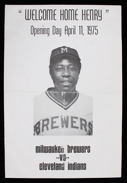 1975 Hank Aaron Milwaukee Brewers Welcome Home Henry Opening Day Program Booklet