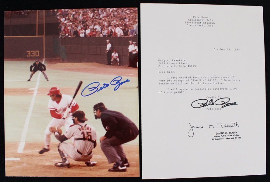 1985 Pete Rose Cincinnati Reds Signed 8" x 10" Photo + Signed Correspondence (JSA)